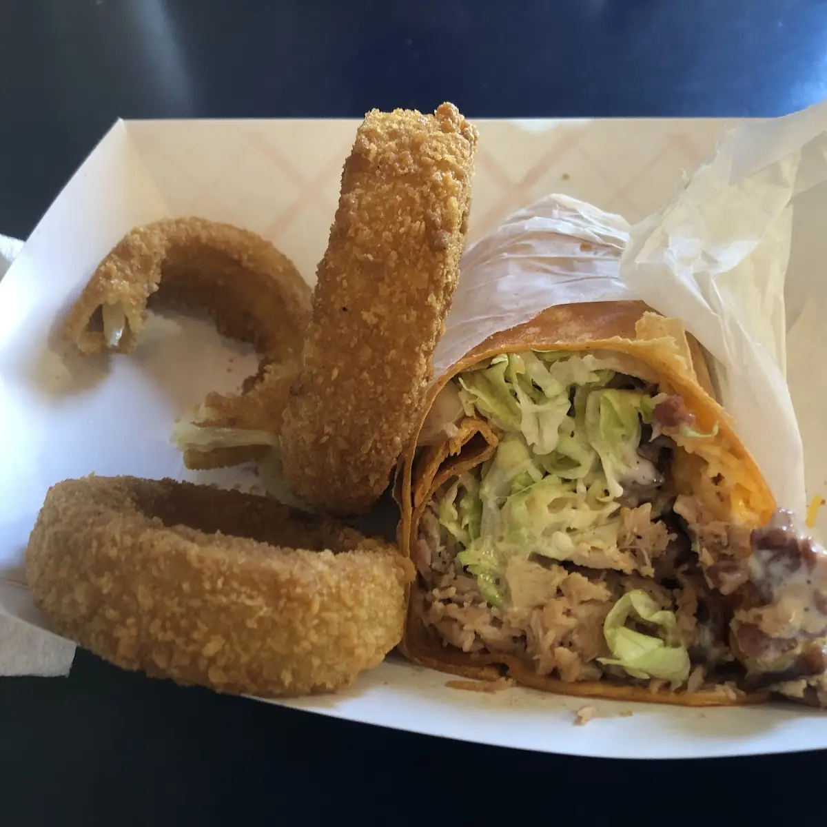 Chicken Wrap and Onion Rings