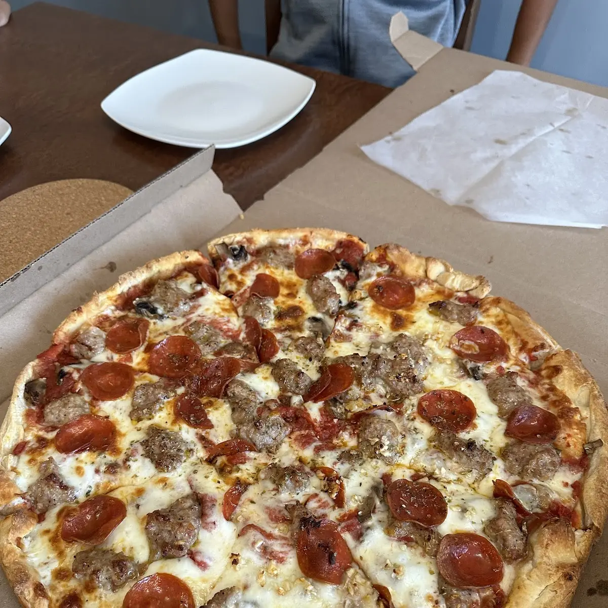 Sausage and Pepperoni Thin Crust Cheese Pizza
