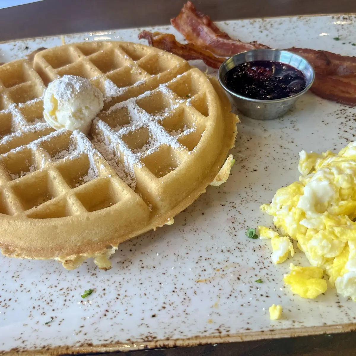 Waffle Bacon and Scrambled Eggs