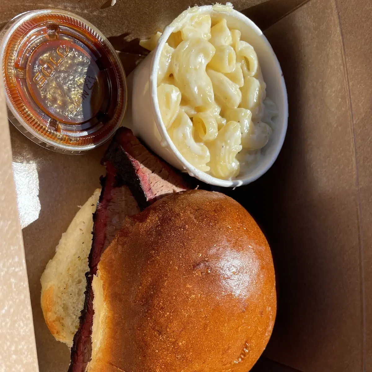Brisket Sandwich with Side of Mac and Cheese