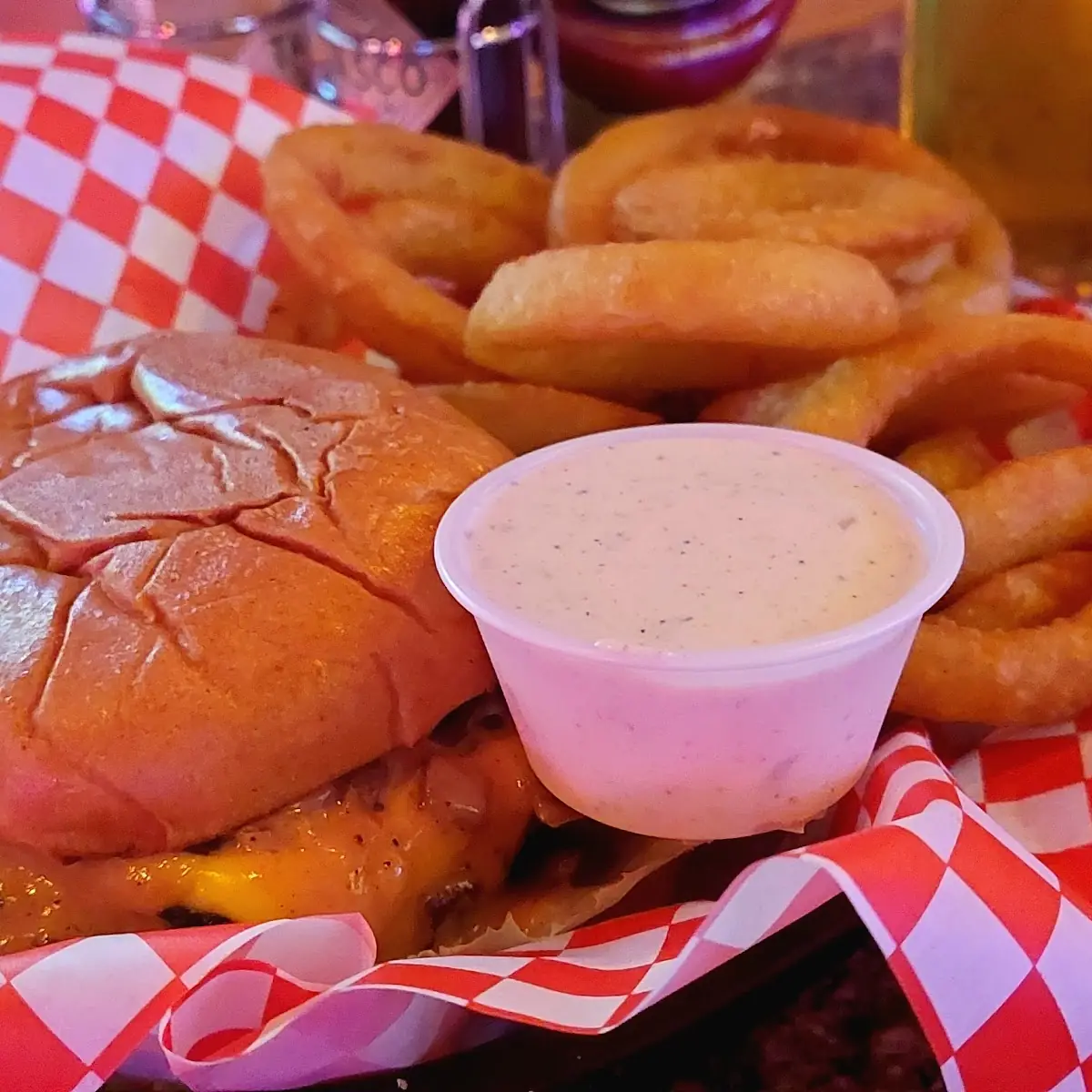 Cheese Burger with Onion Rings