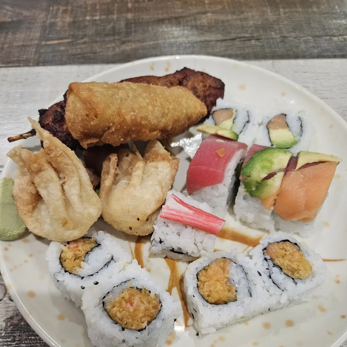 Crab Rangoon Eggroll Rainbow Roll Spicy Crunchy Roll