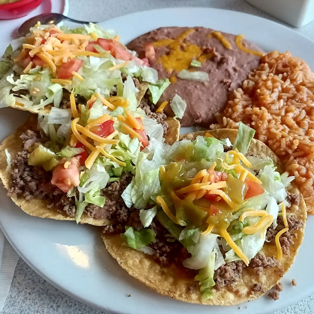 Spanish Rice and Refried Beans with Green Chili