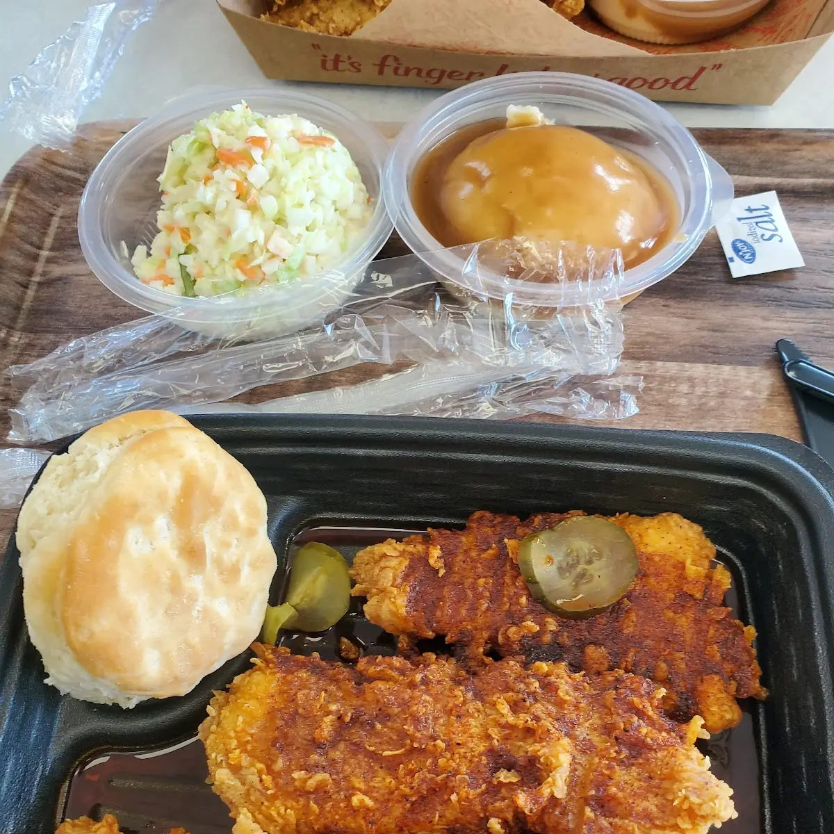 Chicken Tenders Coleslaw Mashed Potatoes