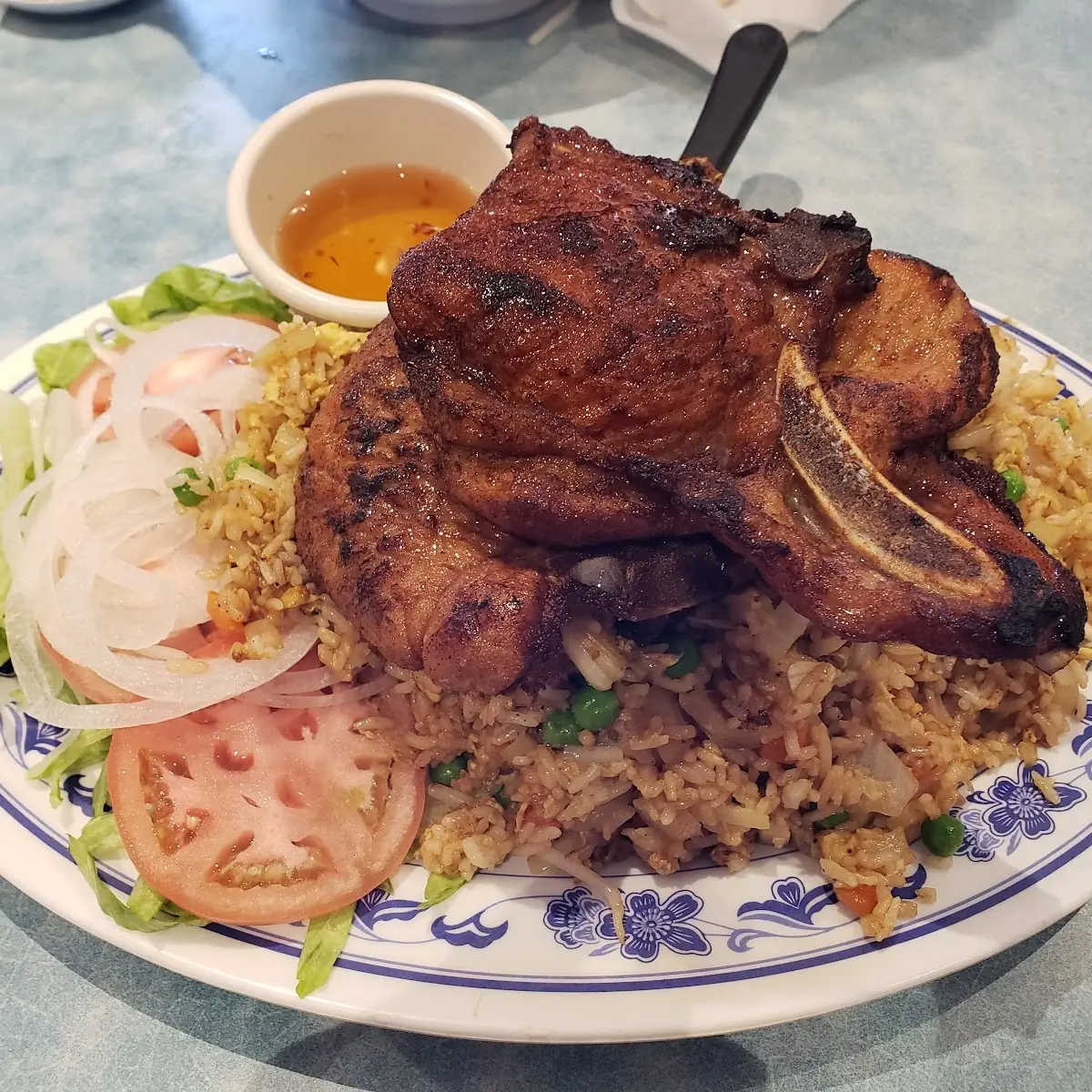 Pork Chops with Fried Rice