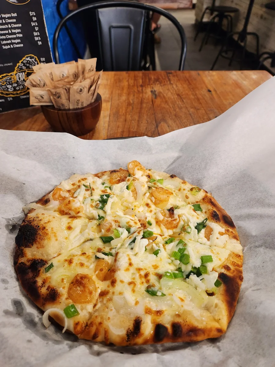 Garlic Prawn Pizza, Soul Mill Woodfired Pizza