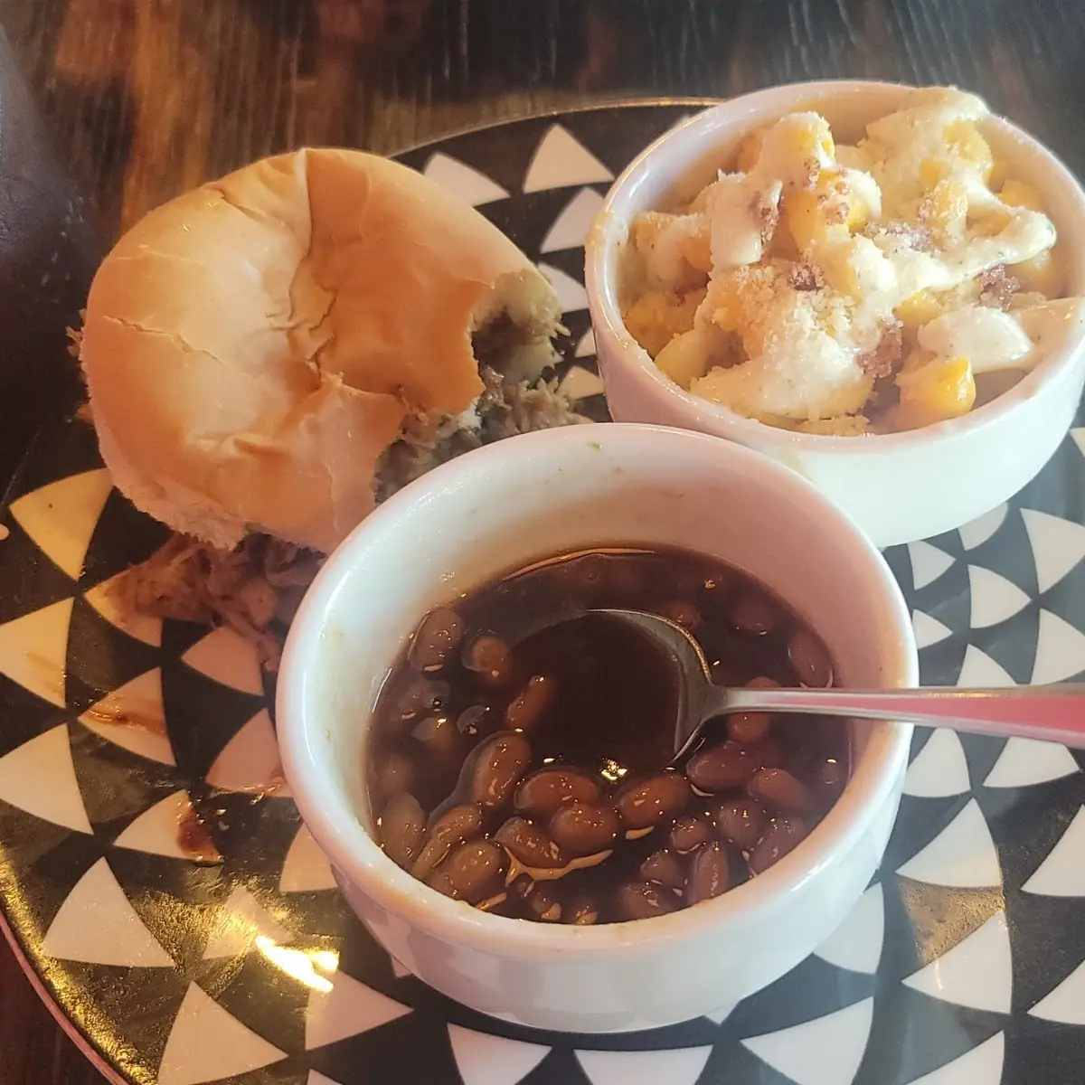 Pulled Pork Baked Beans over Hickory and Fully Loaded Mac'n'Cheese