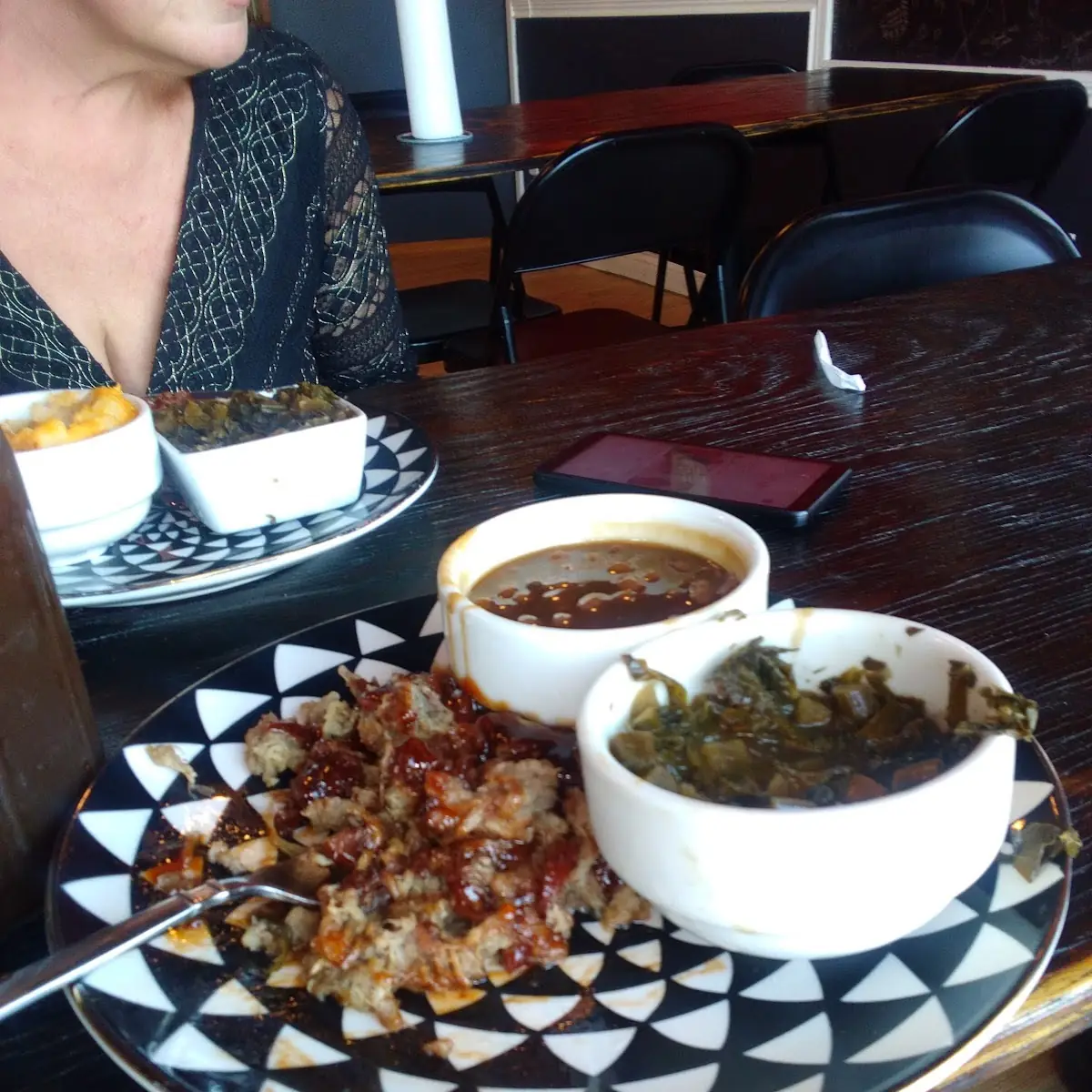Pulled Pork Plate with Baked Beans and Greens