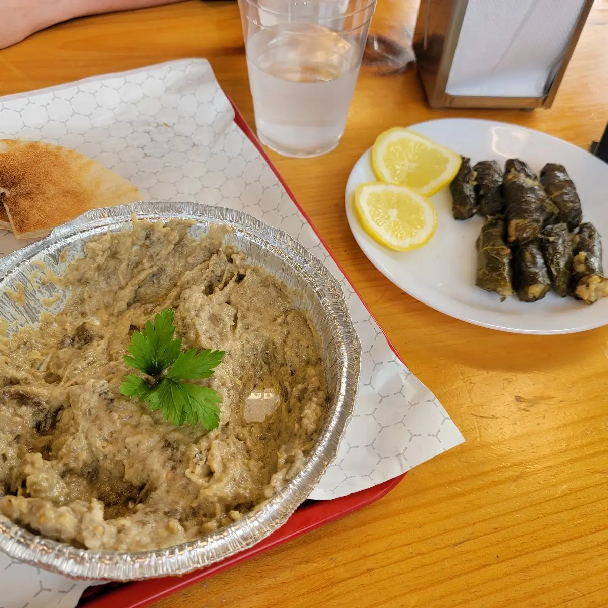 Baba Ghanoush and Wrapped Grape Leaves