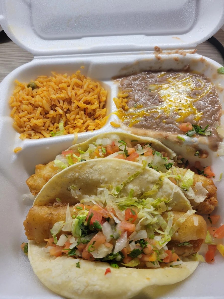 Fish Tacos with Beans and Rice