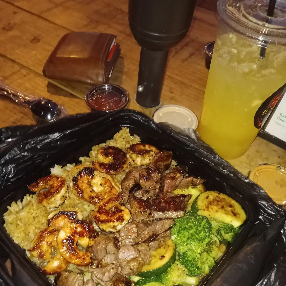Filet Mignon and Shrimp with Fried Rice and Veggies