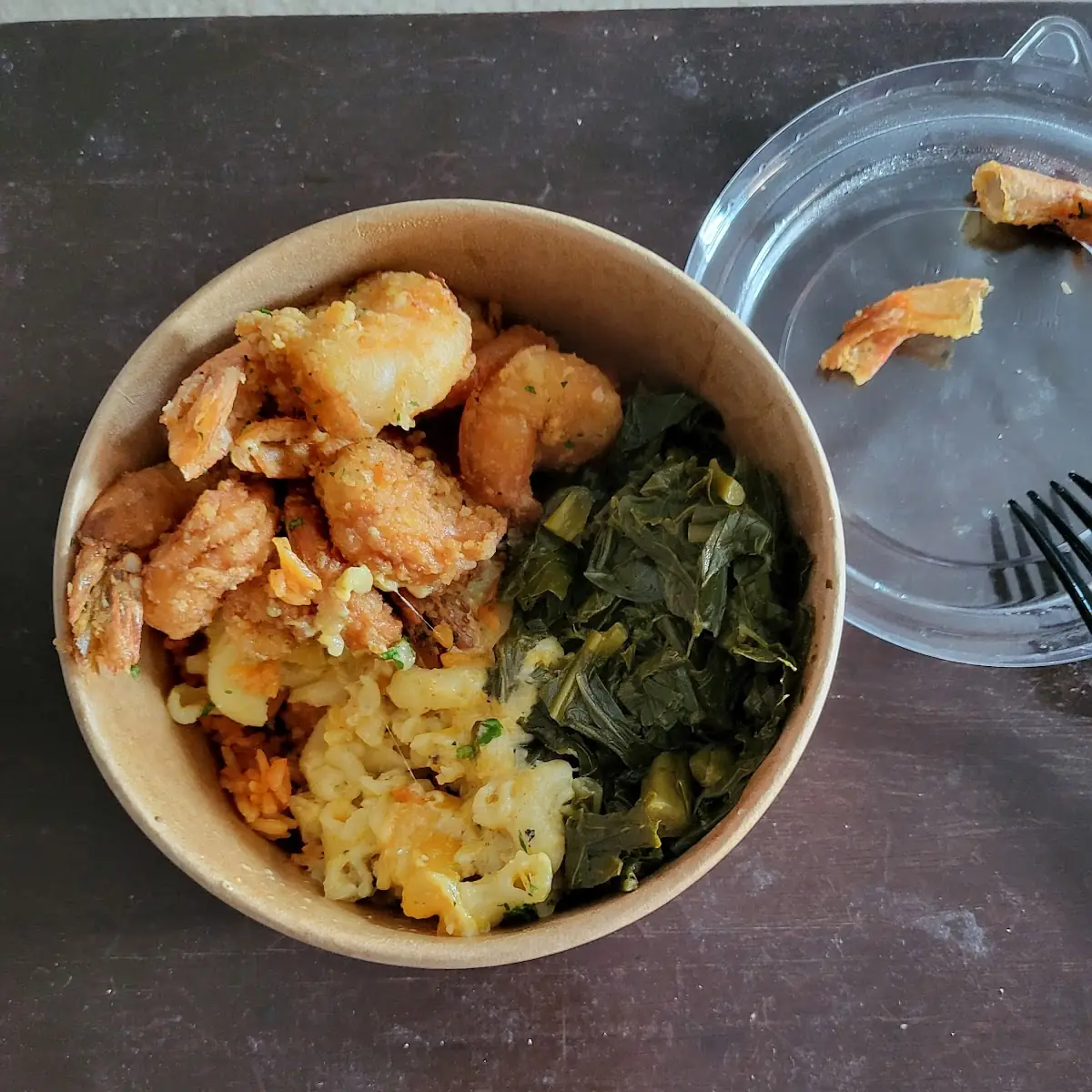 Shrimp Rice Mac and Cheese Collard Greens