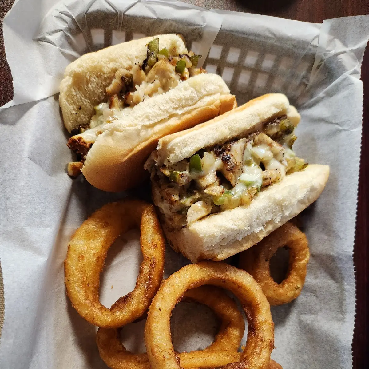 Chicken Philly with Onion Rings