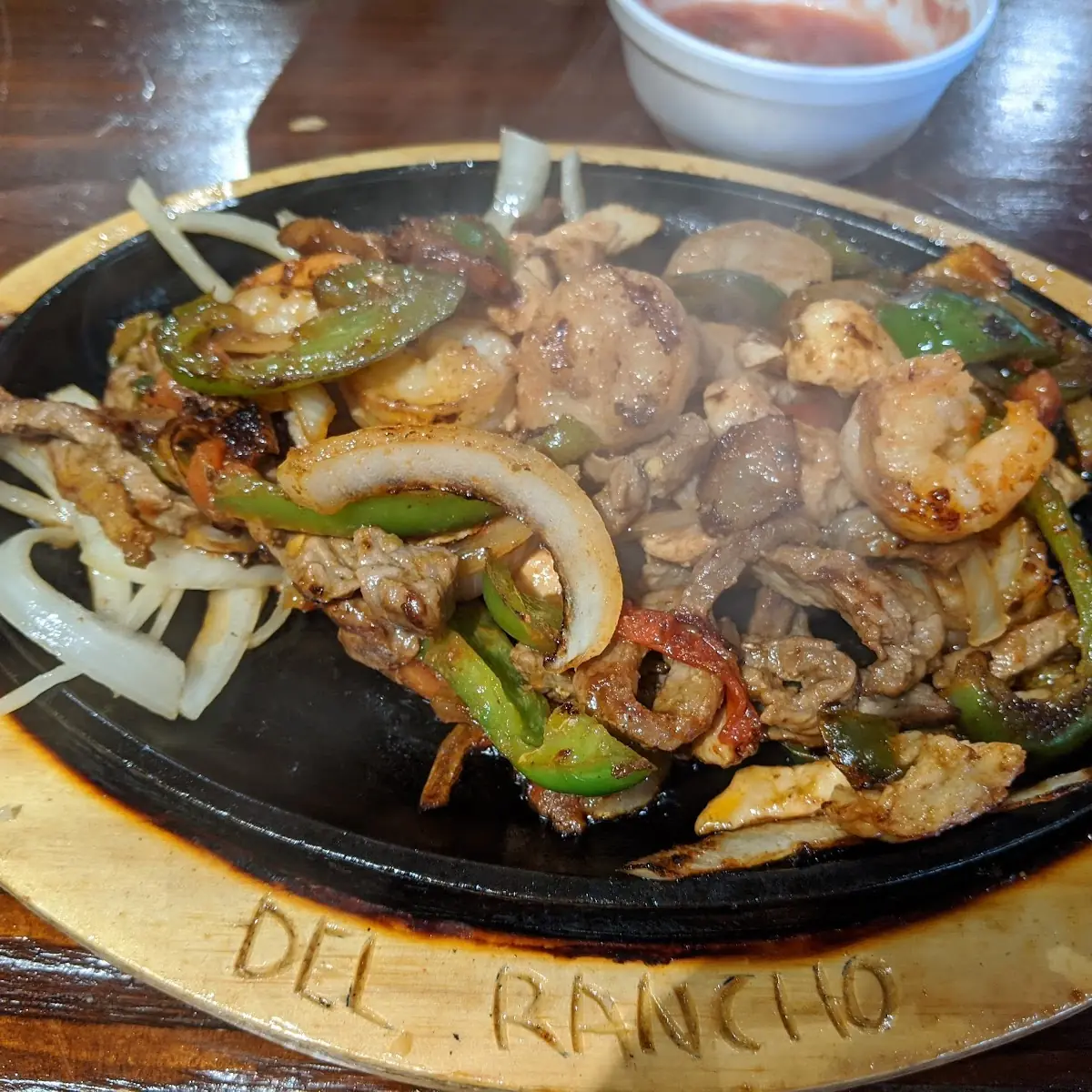 Steak Chicken and Shrimp Fajitas