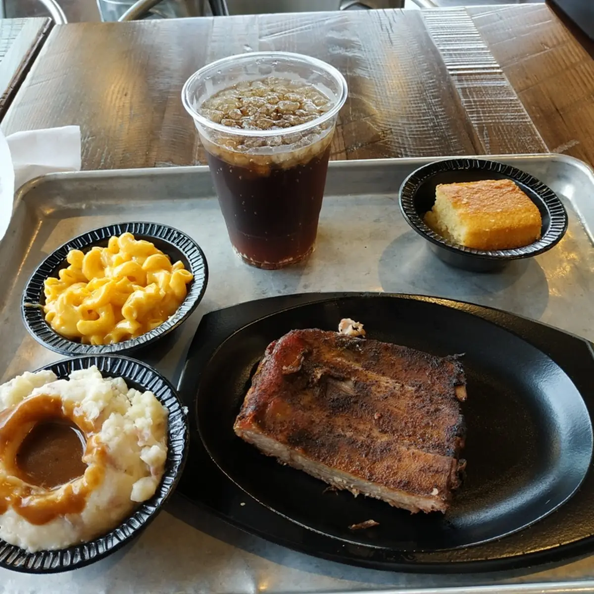 Baby Back Ribs with Mac and Cheese and Mashed Potatoes