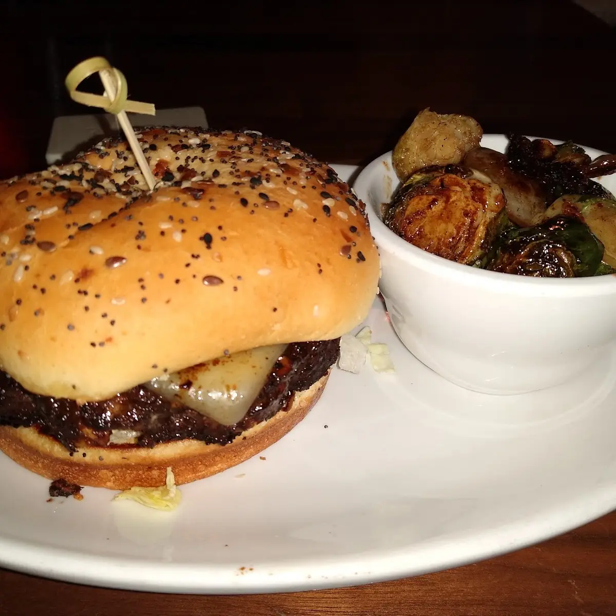 Veggie Burger and Brussels Sprouts