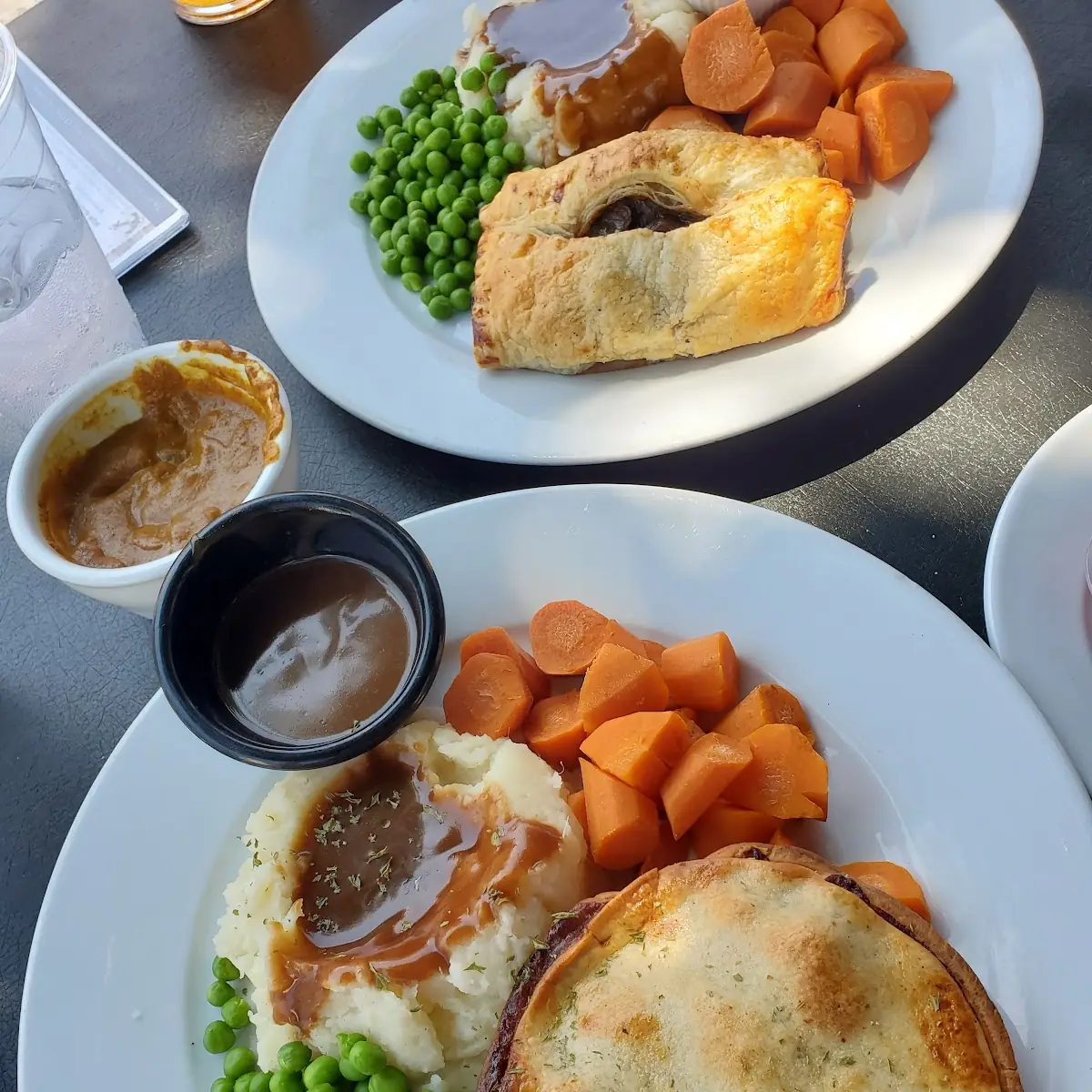 Cornish Pasty with Mashed Potatoes and Peas