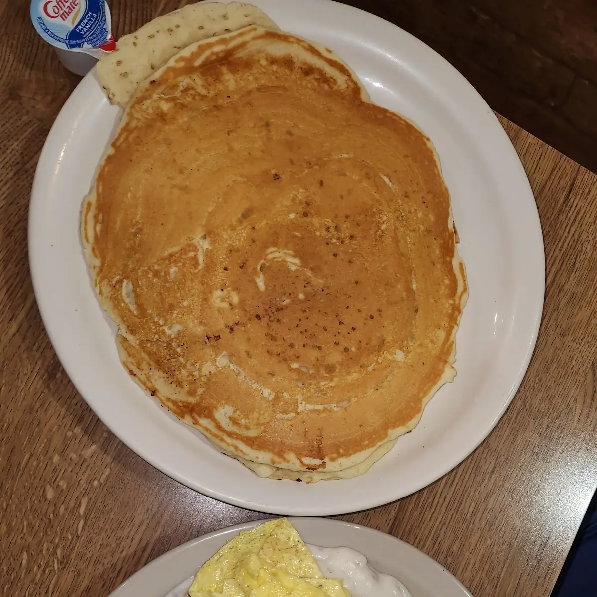 Pancakes and Half and Half with 2 Scrambled Eggs