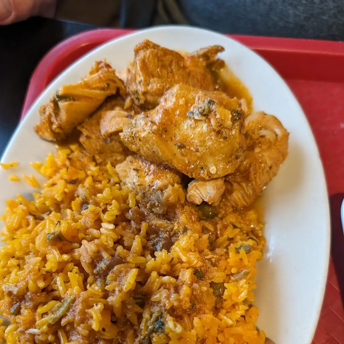 Roasted Boneless Chicken with Spanish Rice and Gravy