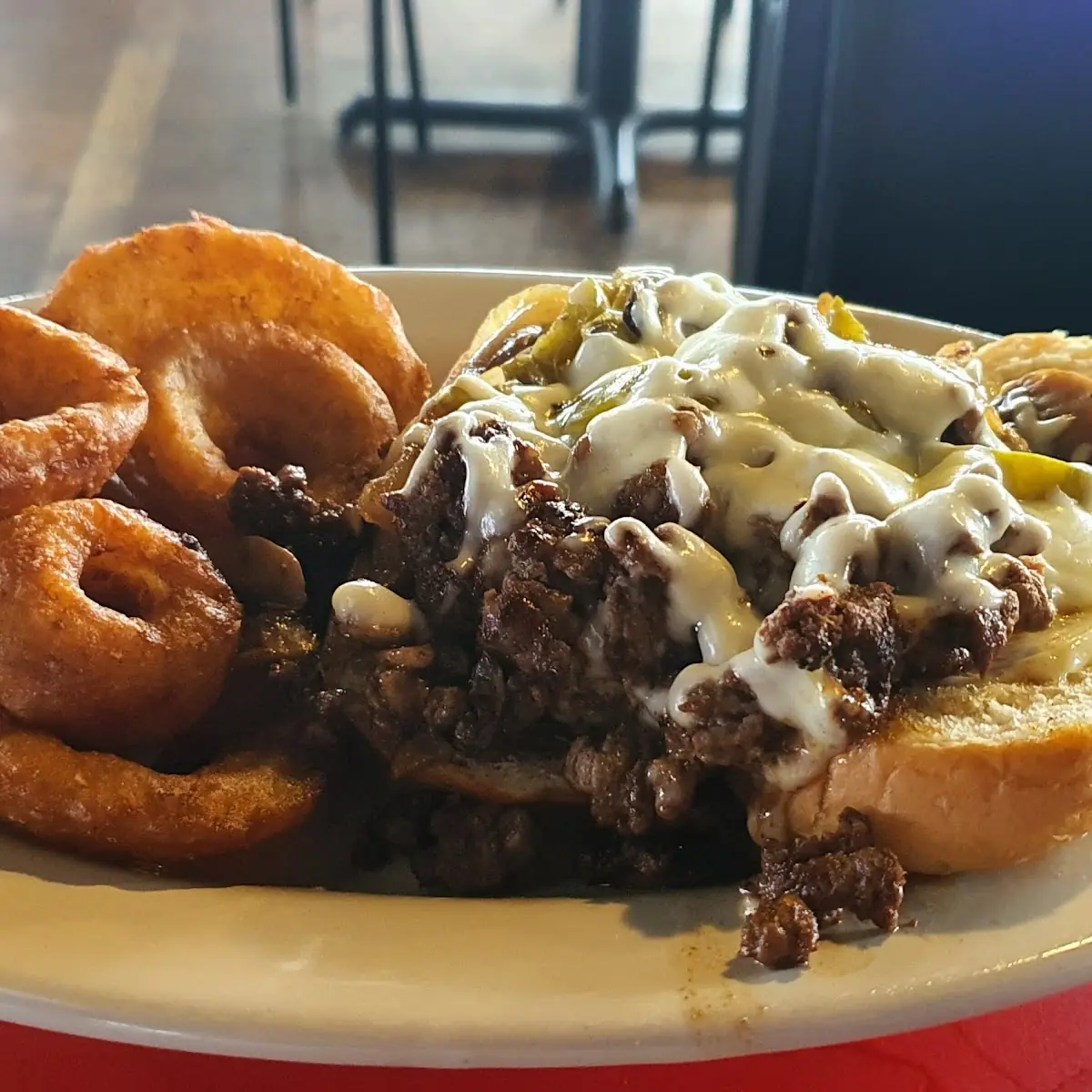 Philly Cheese Steak and Onion Rings Lunch Special