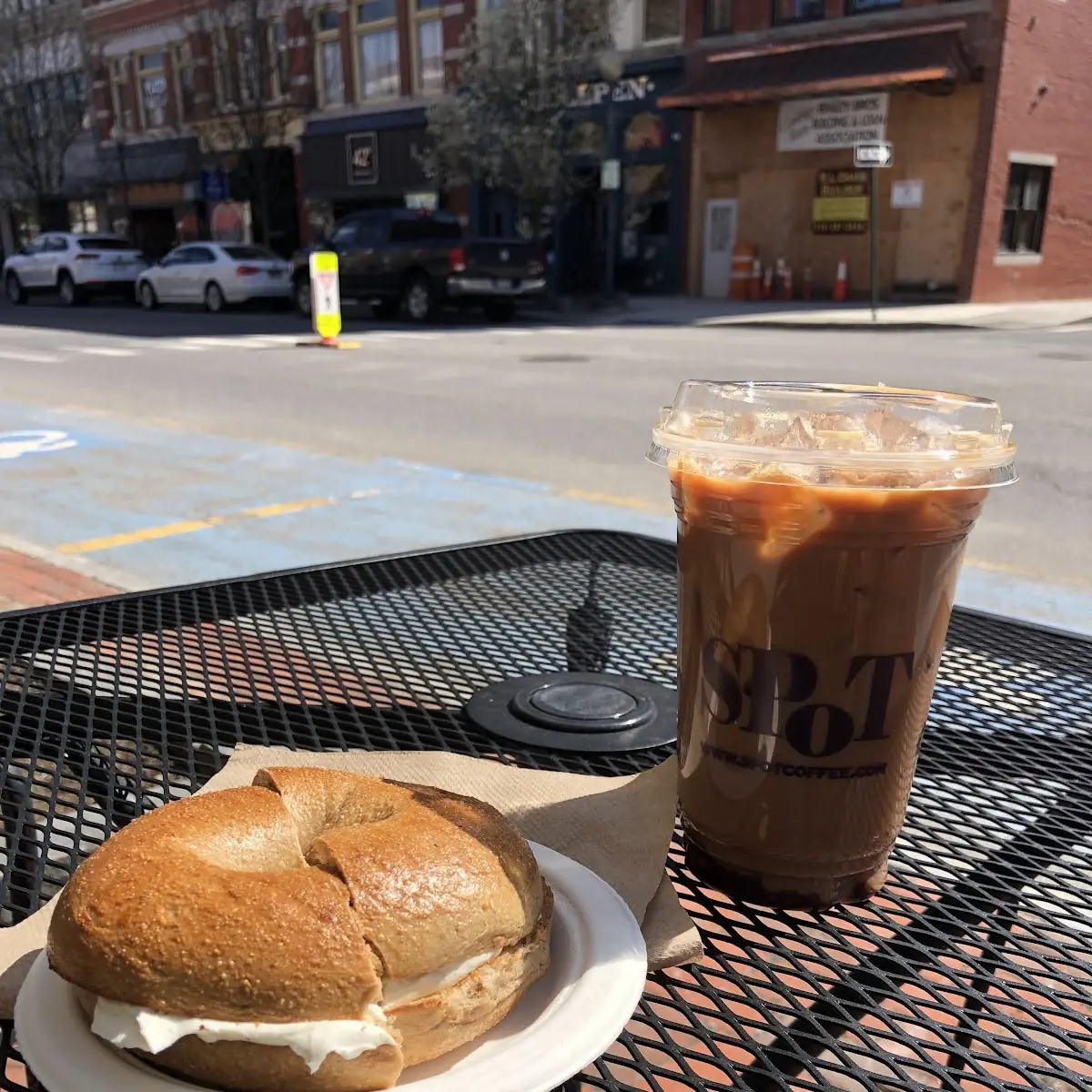 Bagel with Cream Cheese and an Iced Mocha