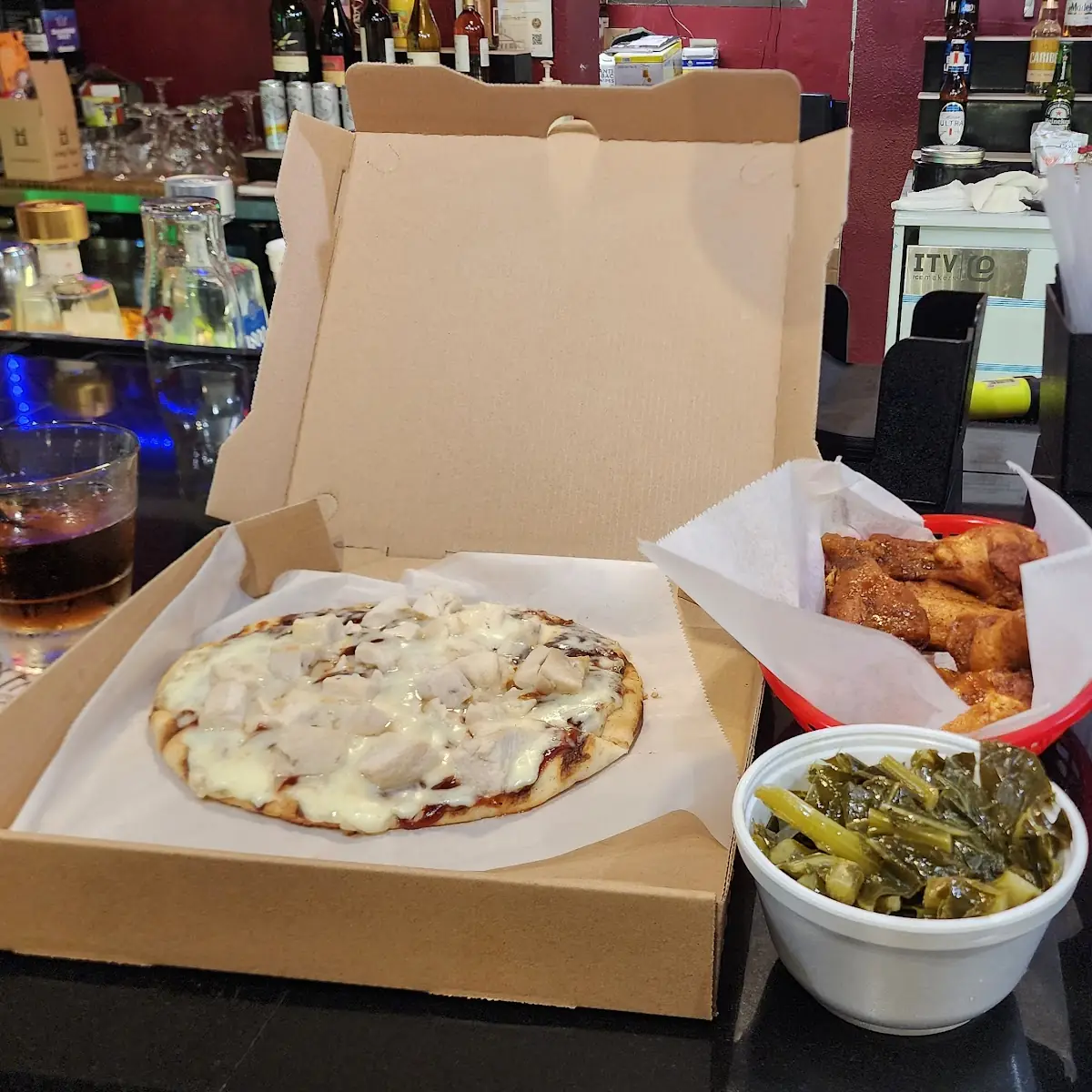 Chicken Wings Collard Greens BBQ Flatbread Pizza