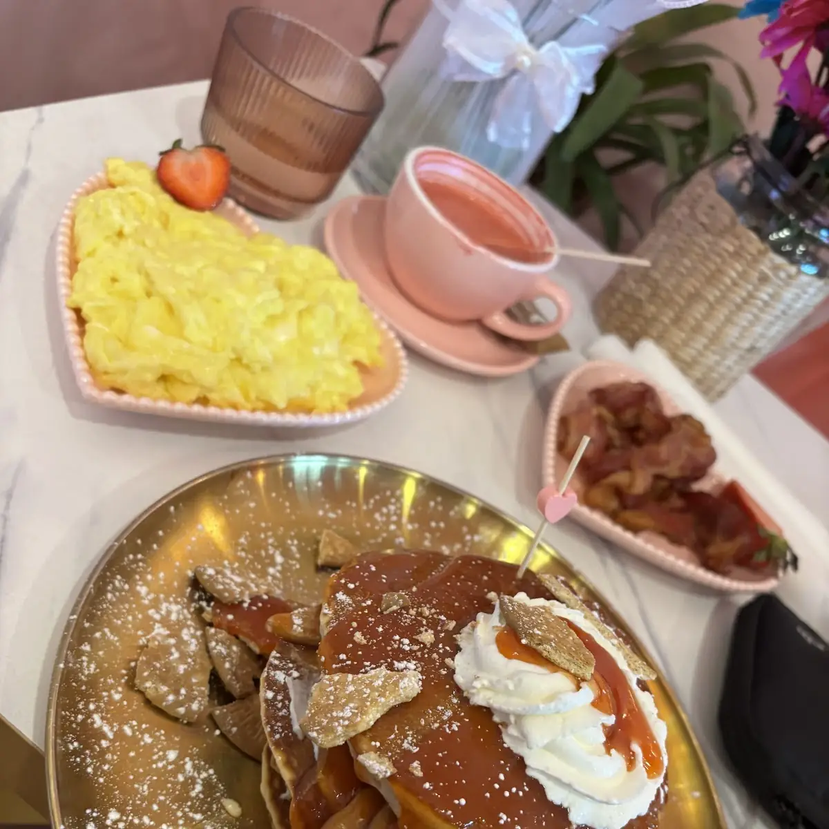 Pancakes Bacon and Scrambled Eggs