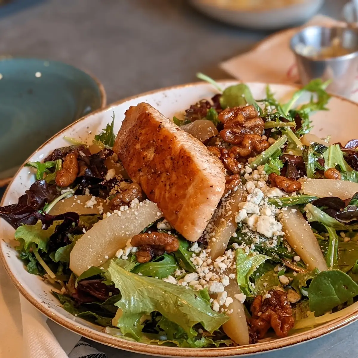 Poached Pear Salad with Salmon