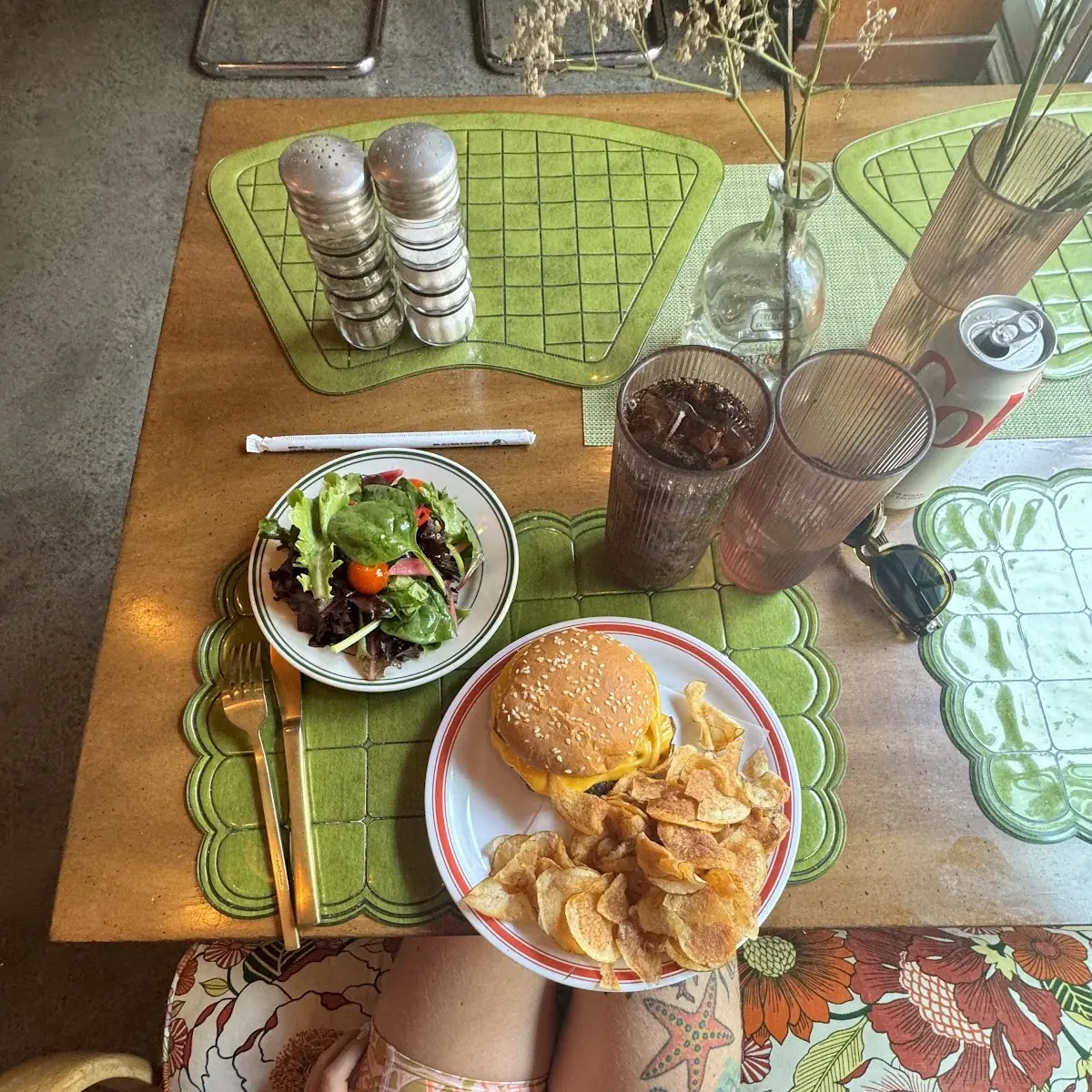 Cheeseburger with a Side Salad