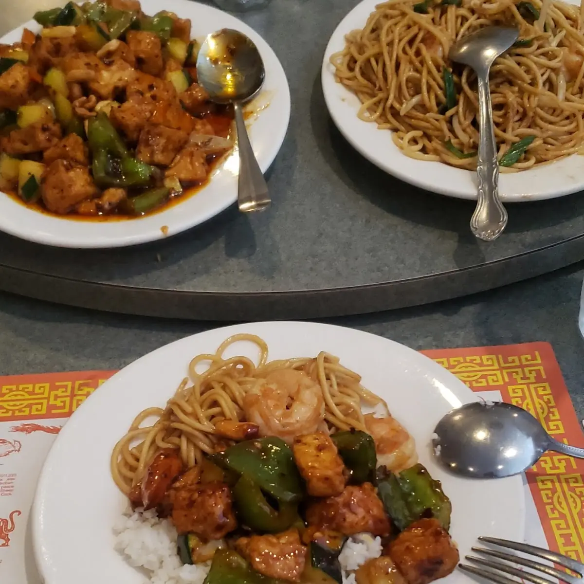 Kung Pao Tofu with Chow Mein and White Rice