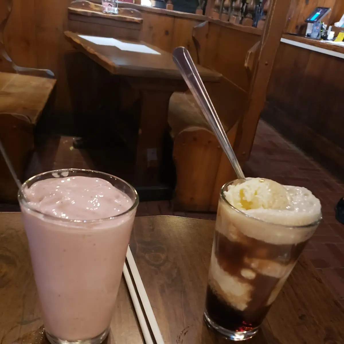 Strawberry Milkshake and Root Beer Float