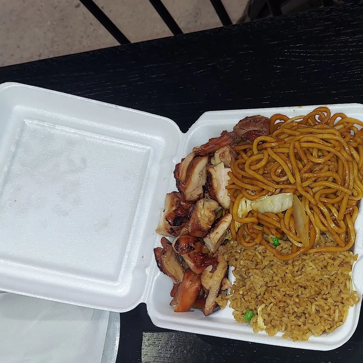 Bourbon Chicken with Lo Mein and Fried Rice