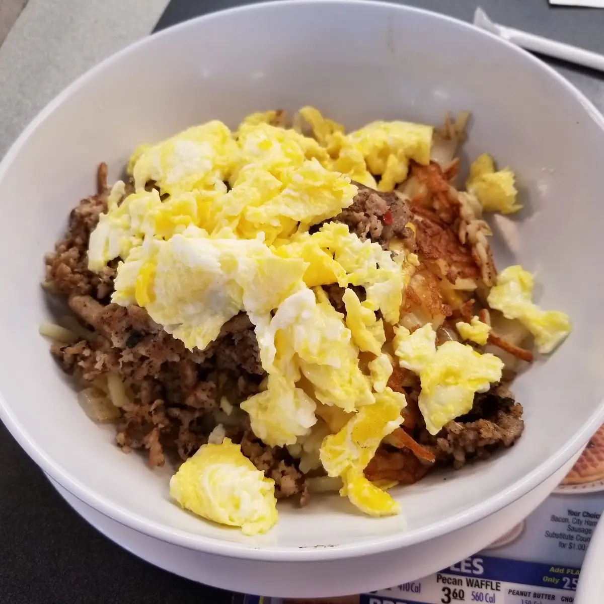 Sausage Egg and Cheese Hash Brown Bowl