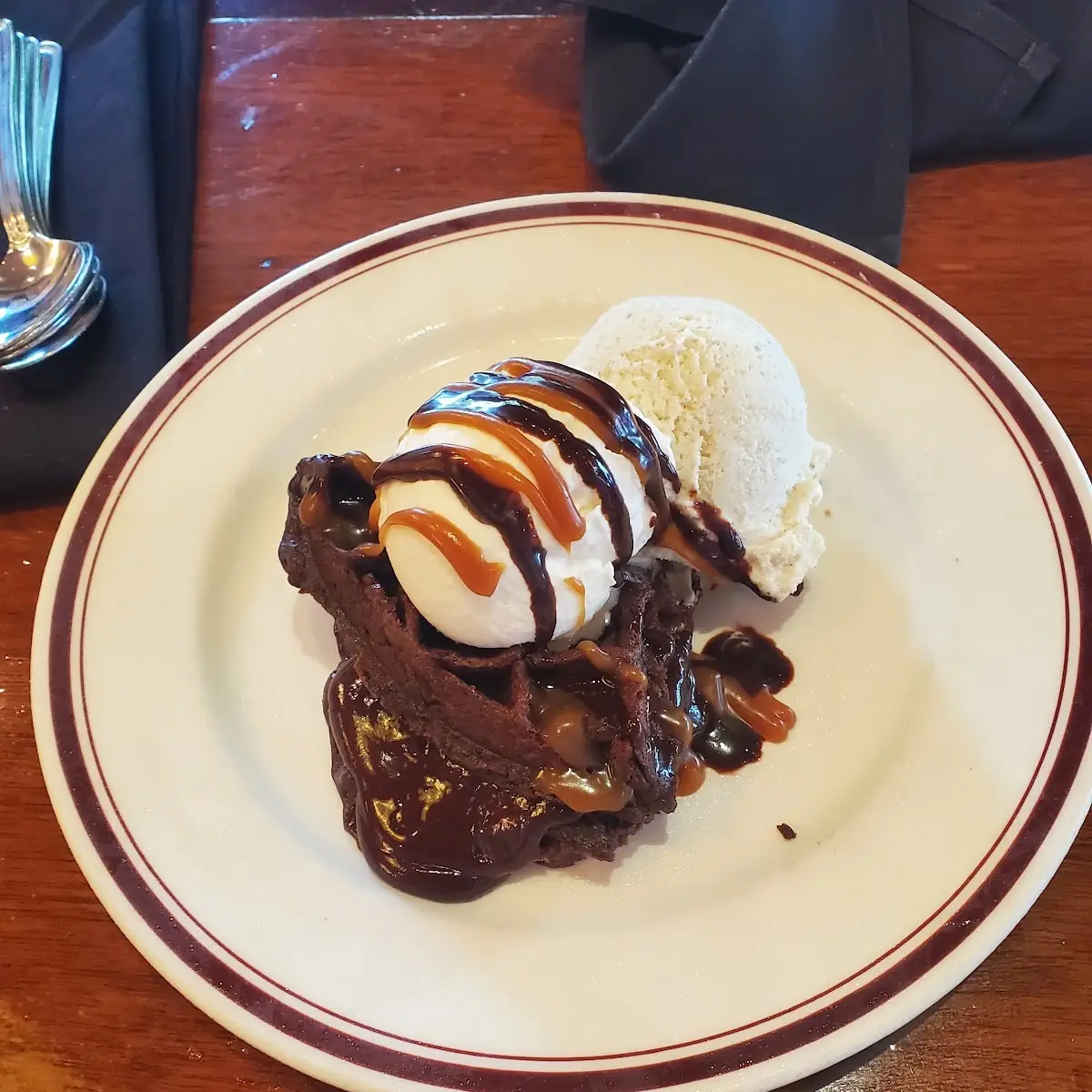 Warm Flourless Chocolate Waffle with Vanilla Ice Cream