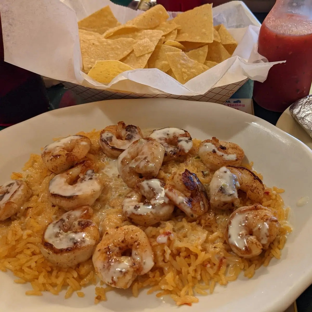 Shrimp with Rice and Queso Dip