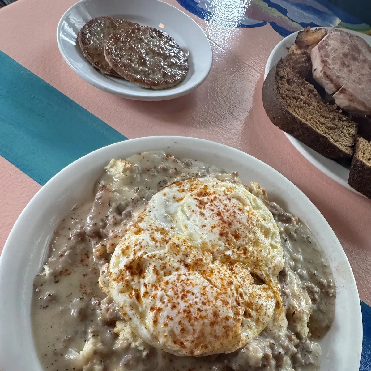 Biscuits and Sausage Gravy with Eggs