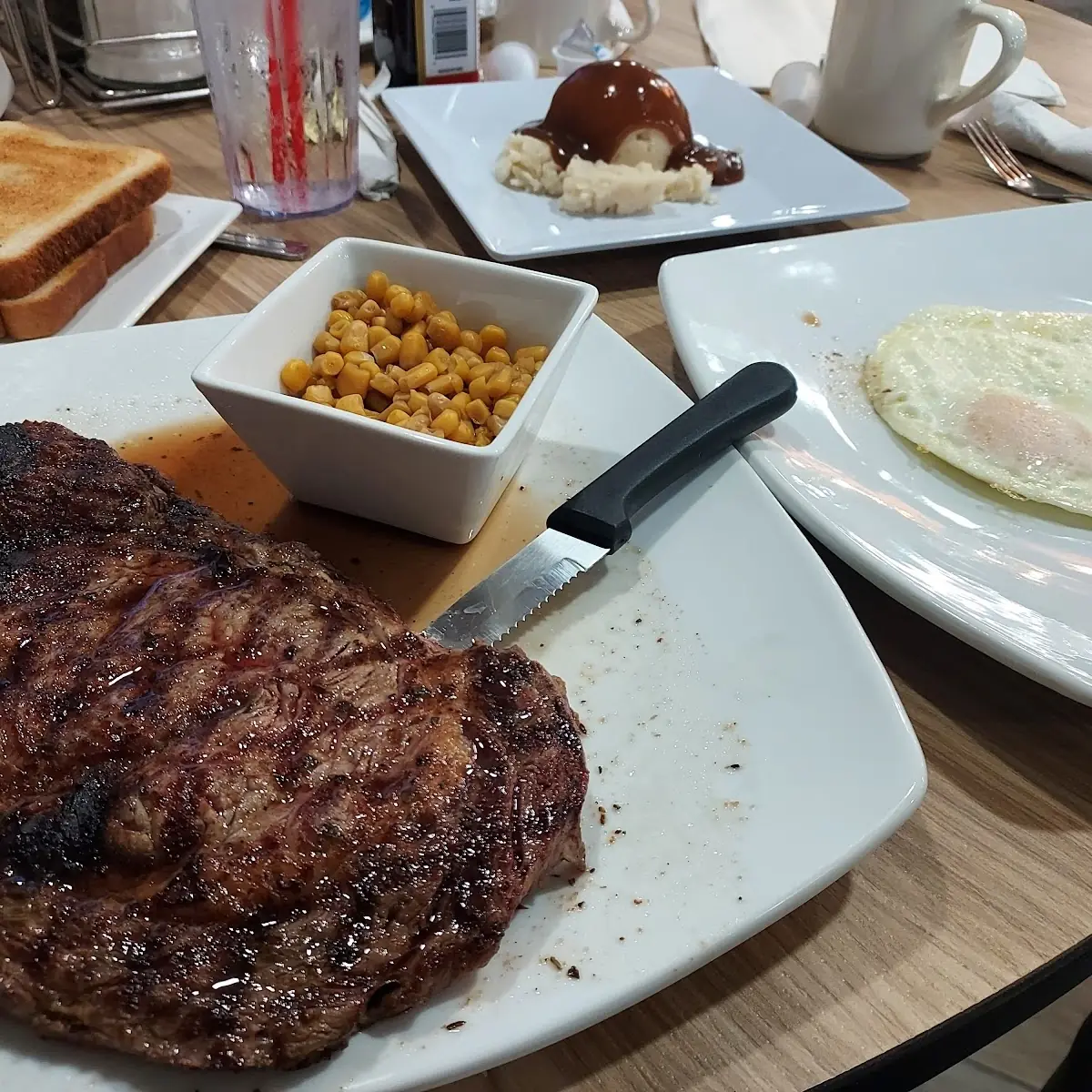 Ribeye Steak with Mashed Potatoes & Gravy and Corn