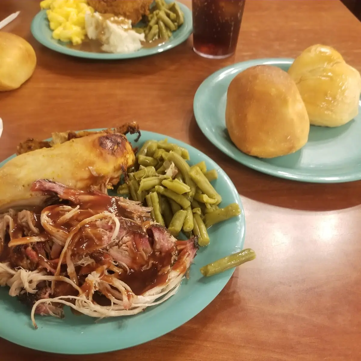 Pulled Pork Broiled Chicken Breast and Green Beans