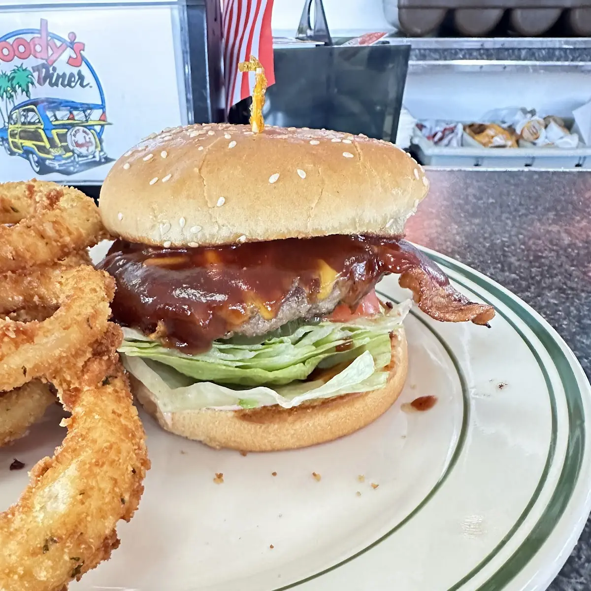 Texas Burger and Onion Rings