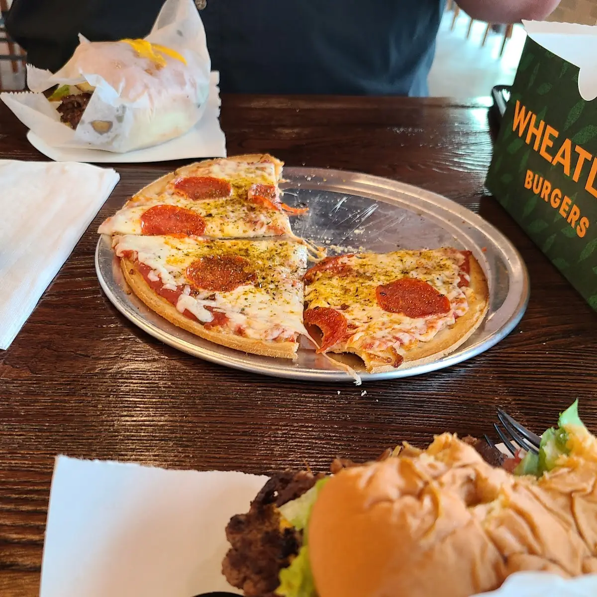 Pepperoni Pizza and Bacon Cheeseburger