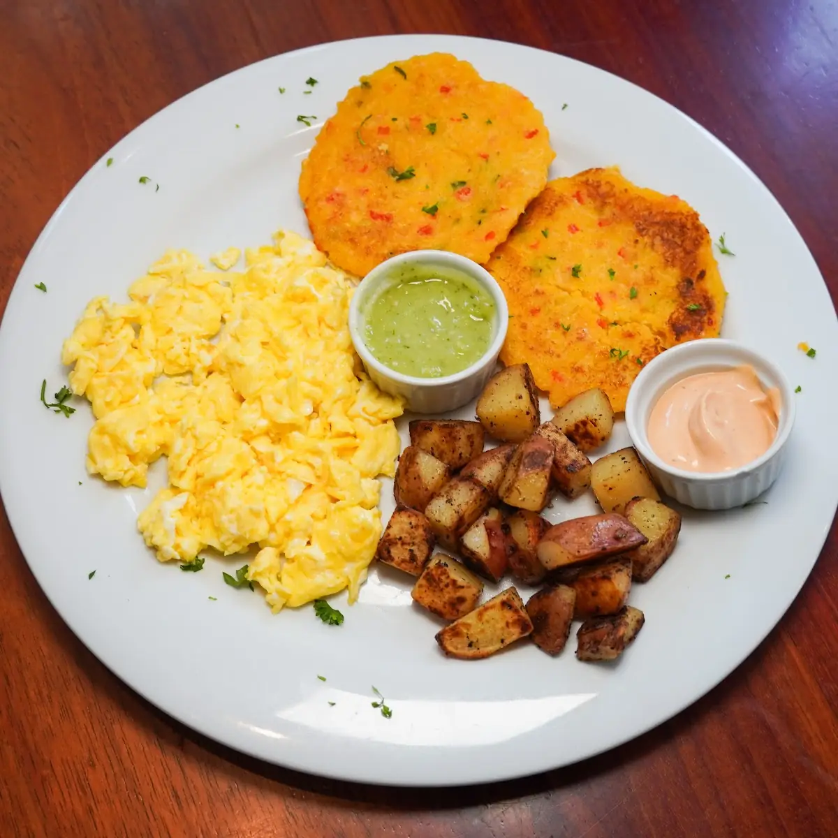 Sweet Corn Cakes w Two Eggs