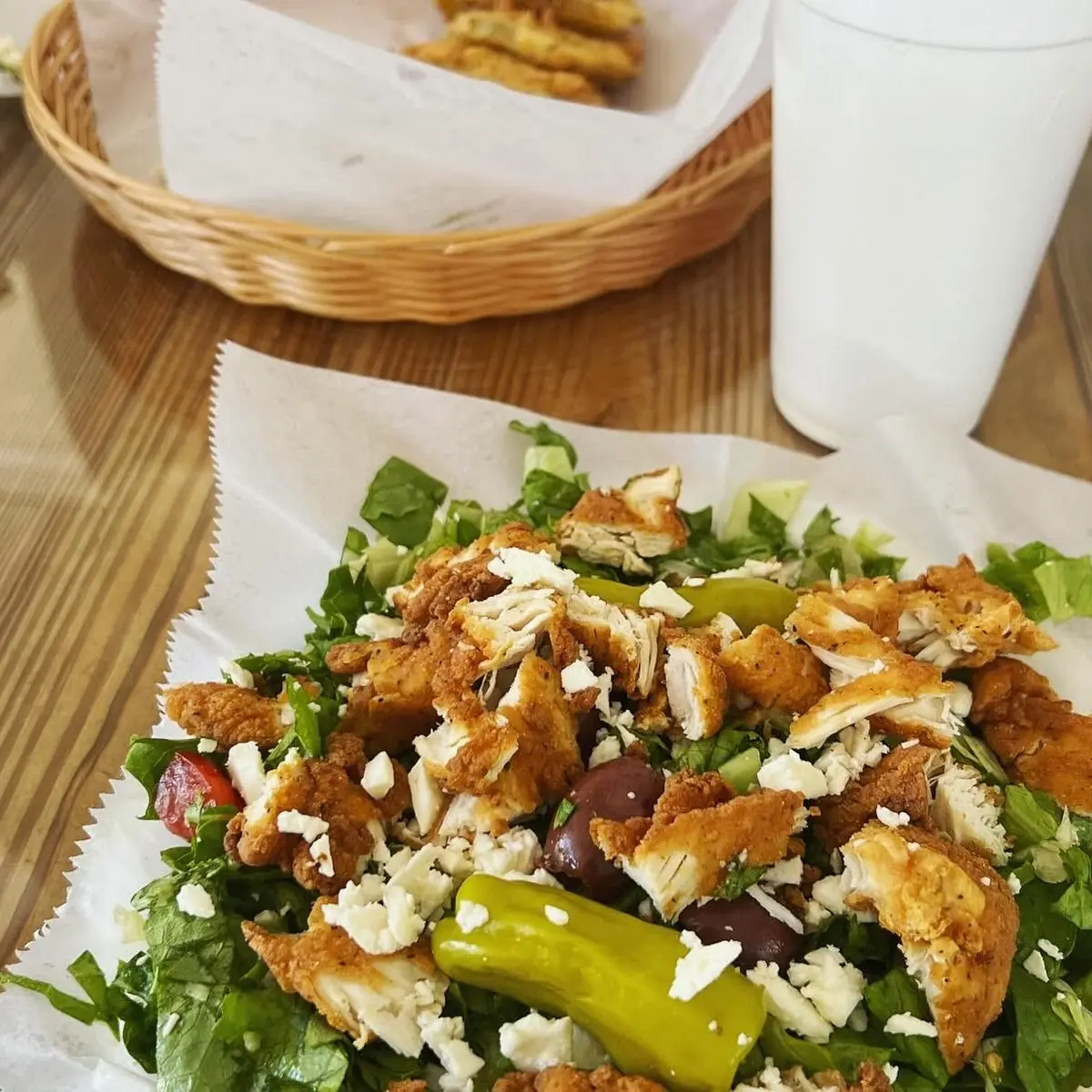 Fried Chicken Greek Salad
