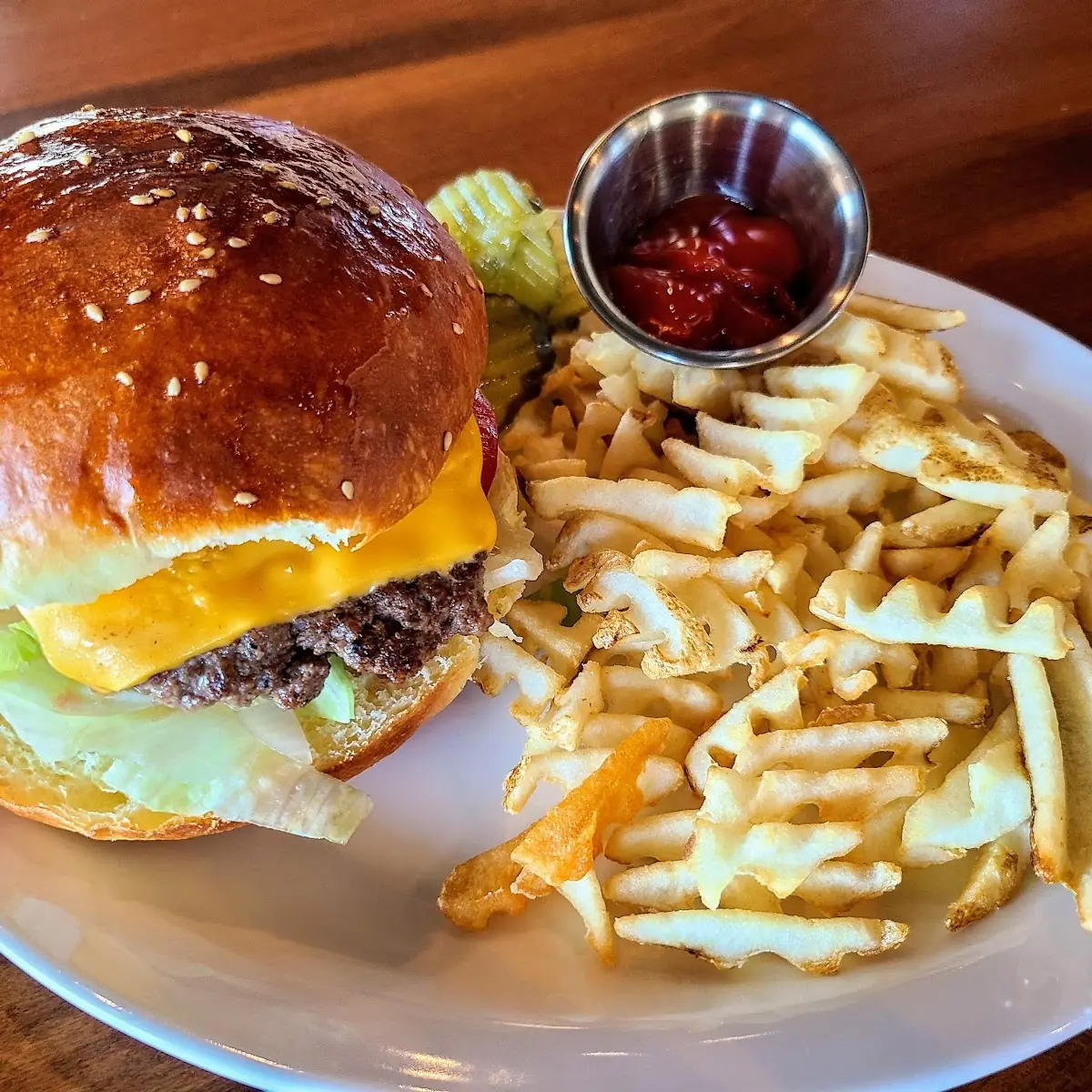 Grilled Cheese Burger and Waffle Fries