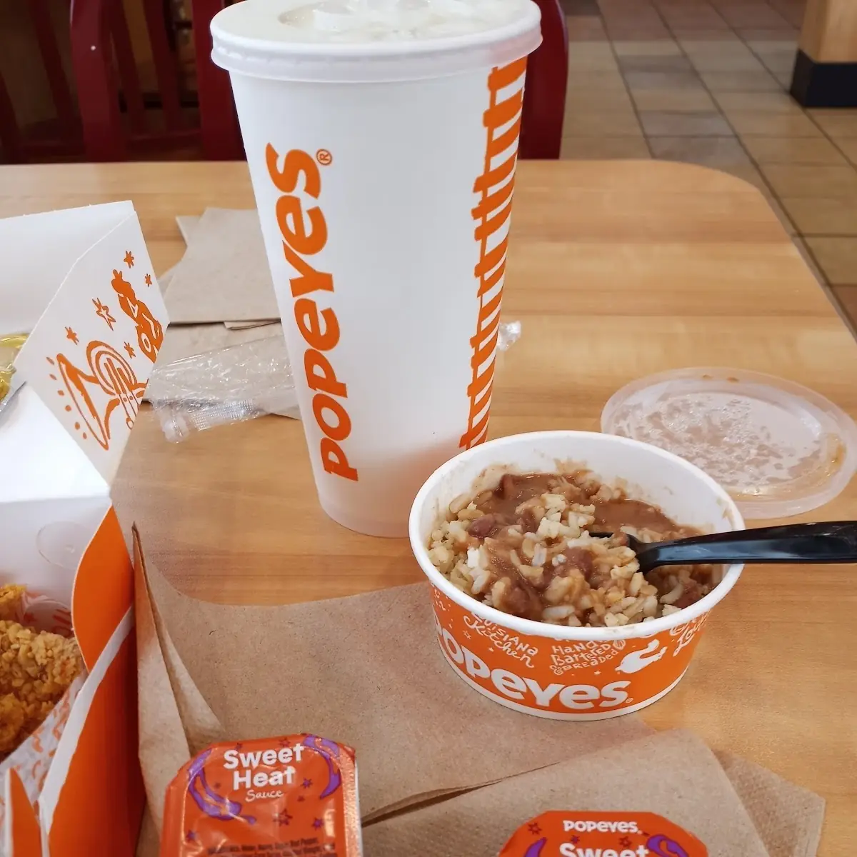 Chicken Tender Basket with Red Beans and Rice and Biscuit