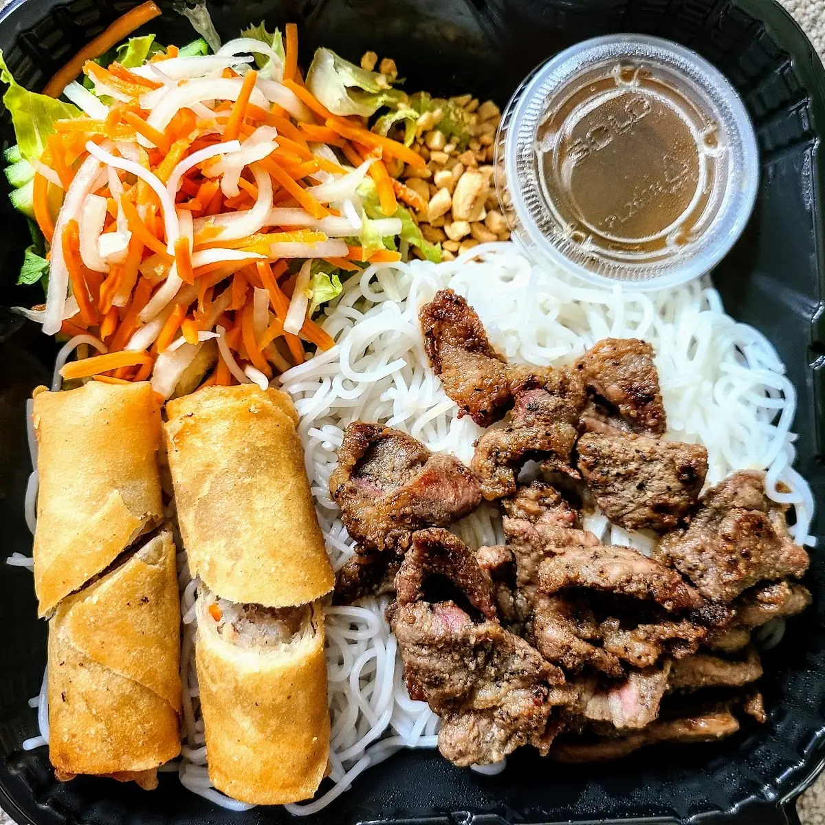 Vermicelli with Grilled Pork and Egg Rolls