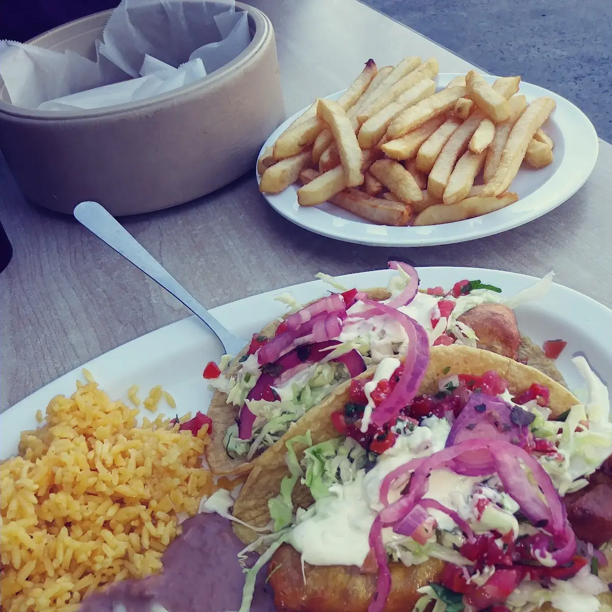 Fish Tacos Rice and Beans