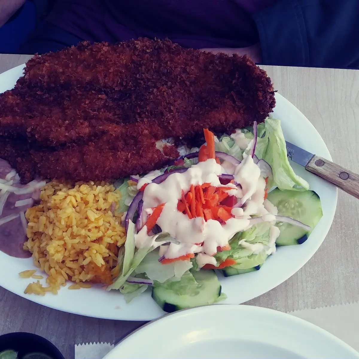 Fried Fish Rice Beans Salad