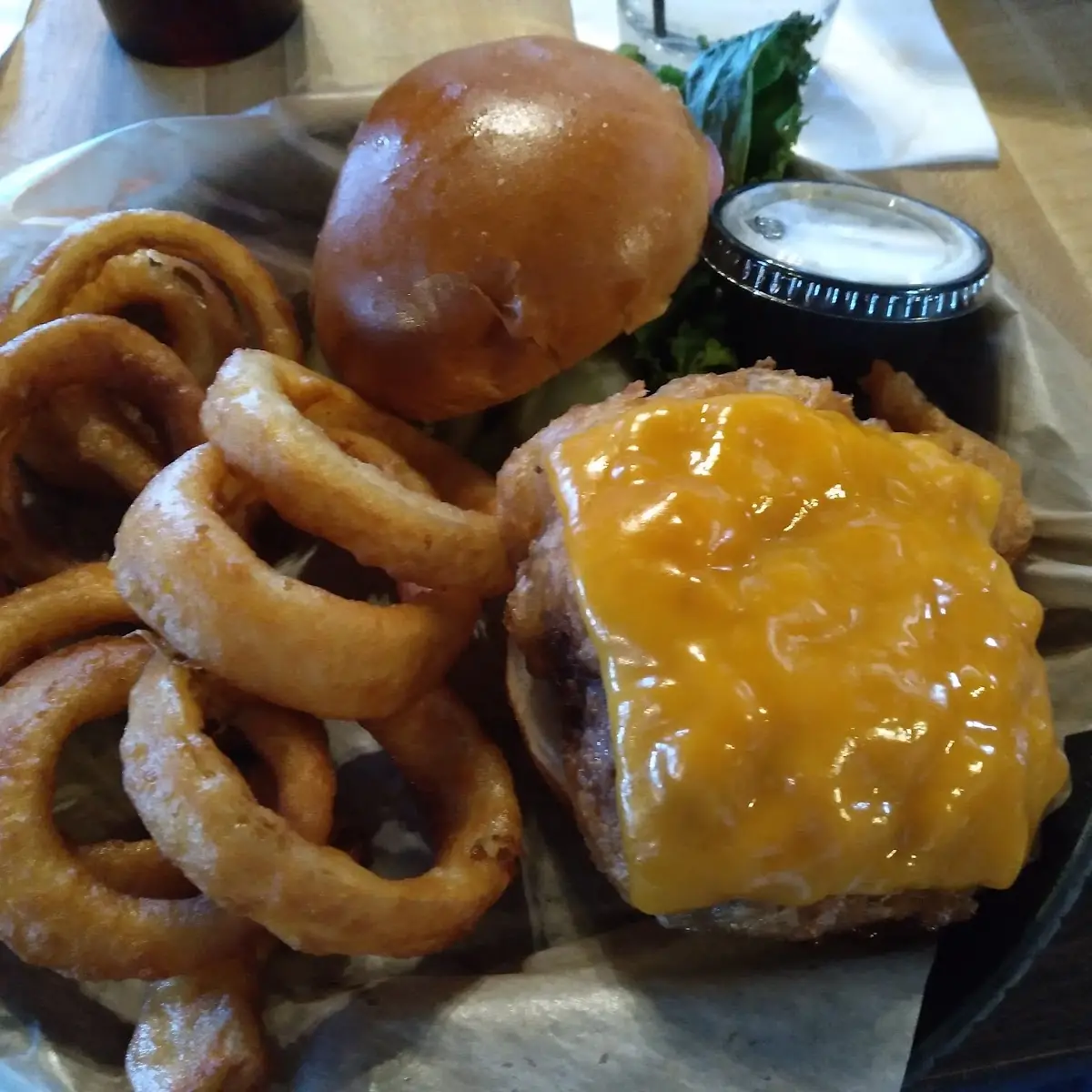 Deep Fried Potato Burger and Onion Rings