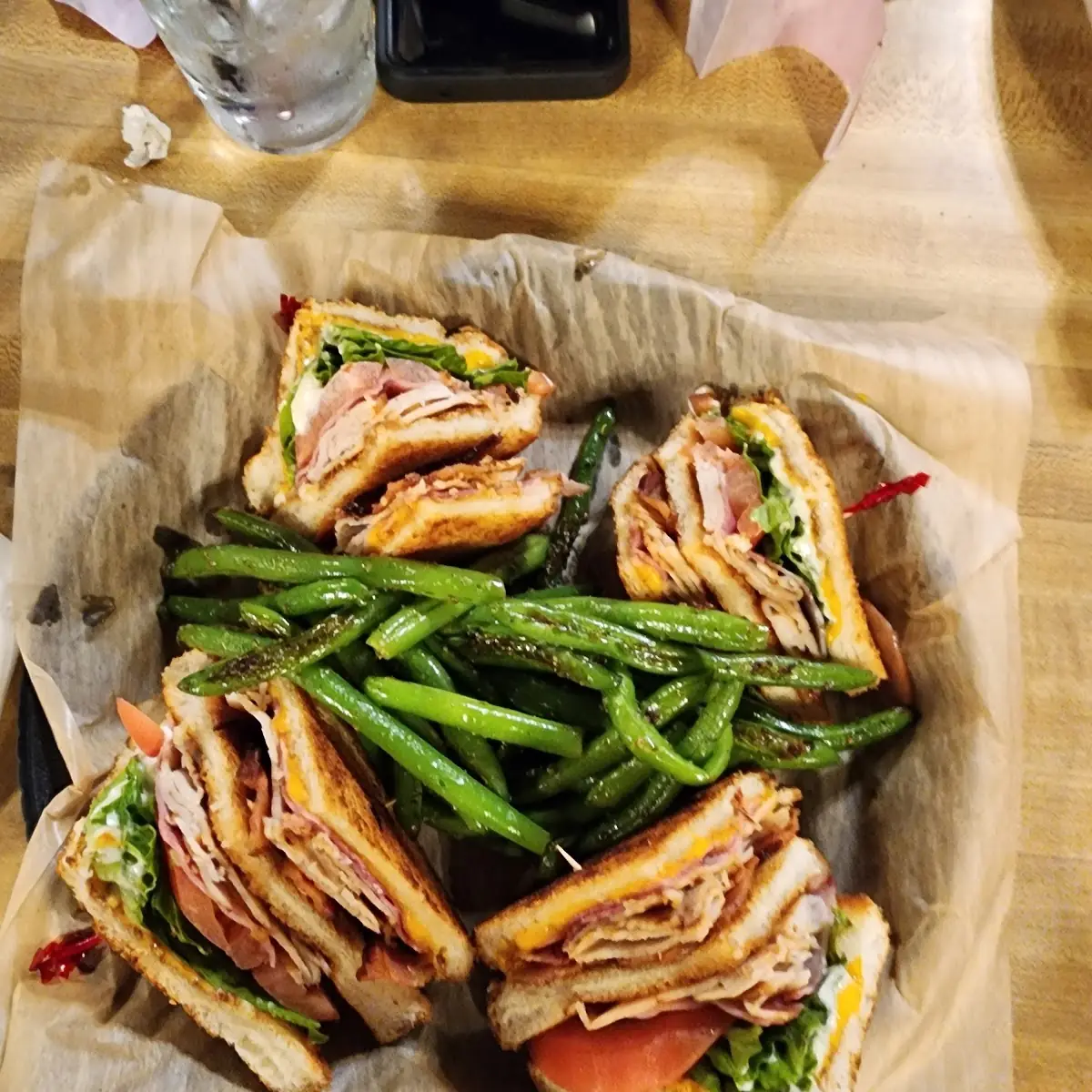 Stacked Club Sandwich with Green Beans