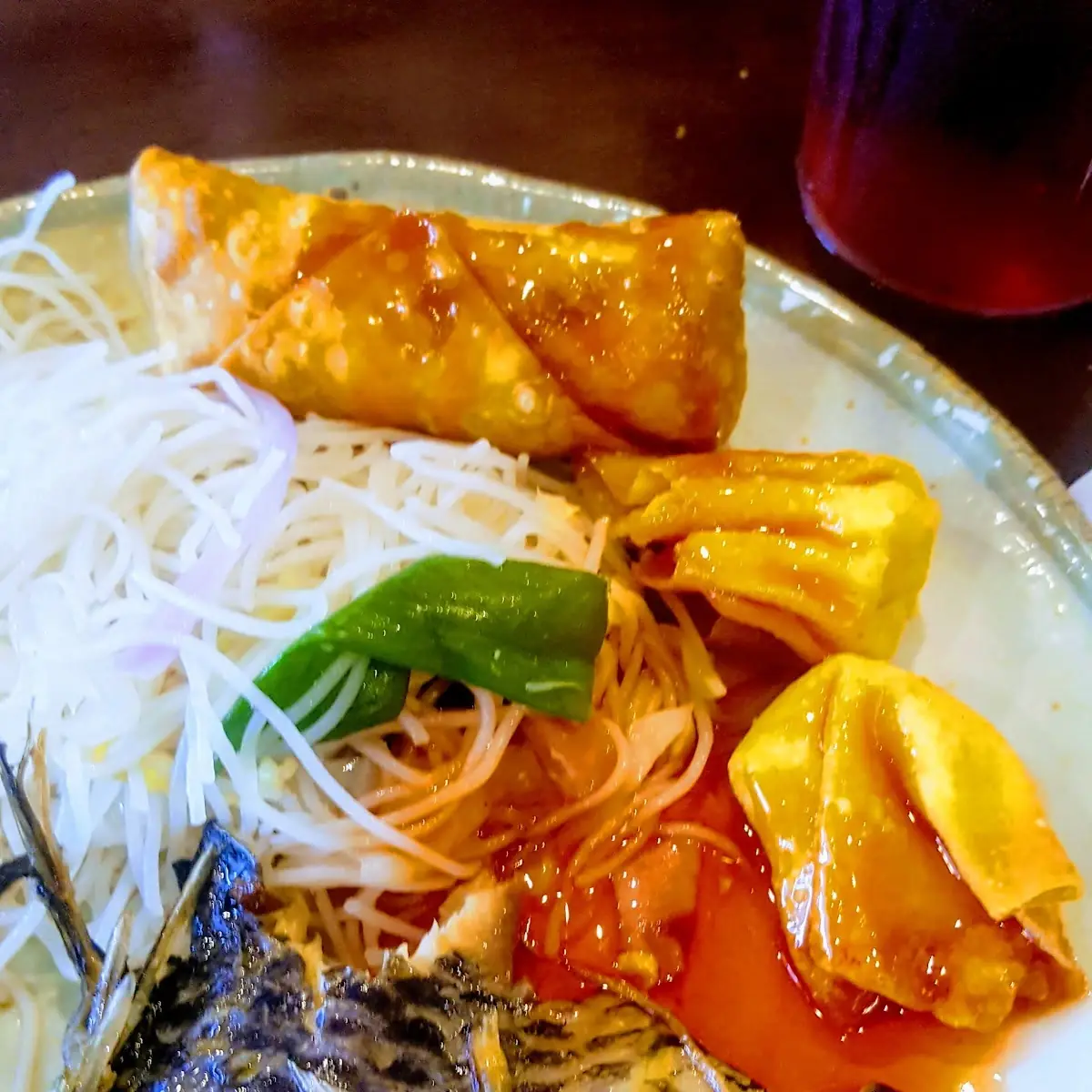 Rice Noodles and Crab Rangoon